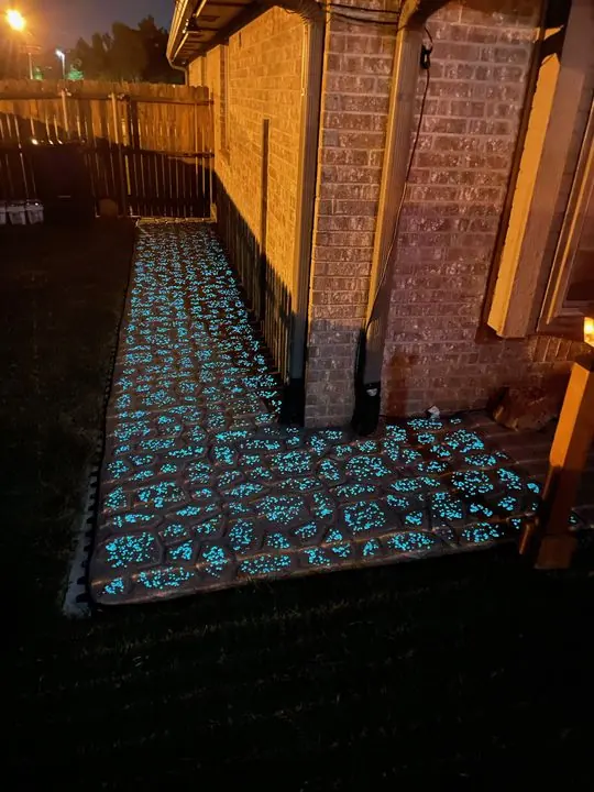 Side yard pavers, night