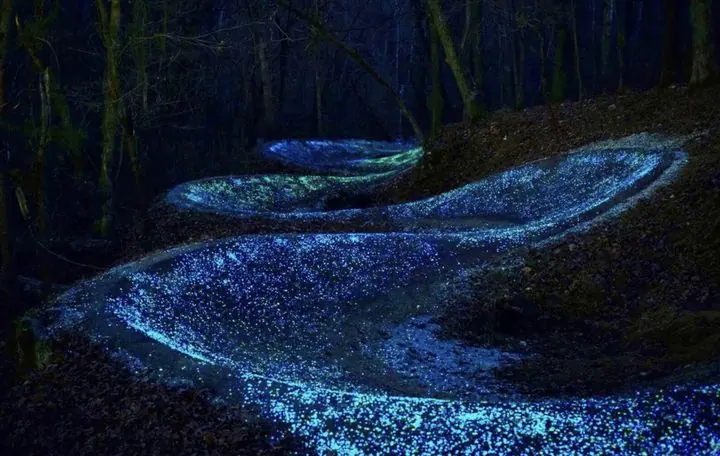 Winding path at night