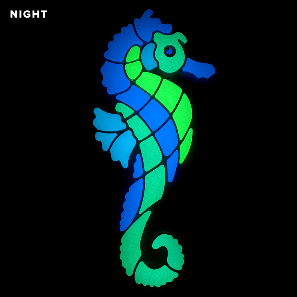 glow in the dark seahorse pool mosaic